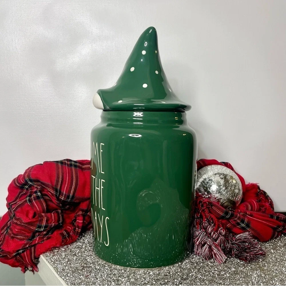 Rae Dunn Holiday Cookie Jar Green Gnome For The Holidays Christmas Decor New